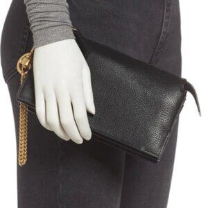 AllSaints Pebbled Black Leather "Marry Pochette" with Gold Chain, Dust Bag, NWOT